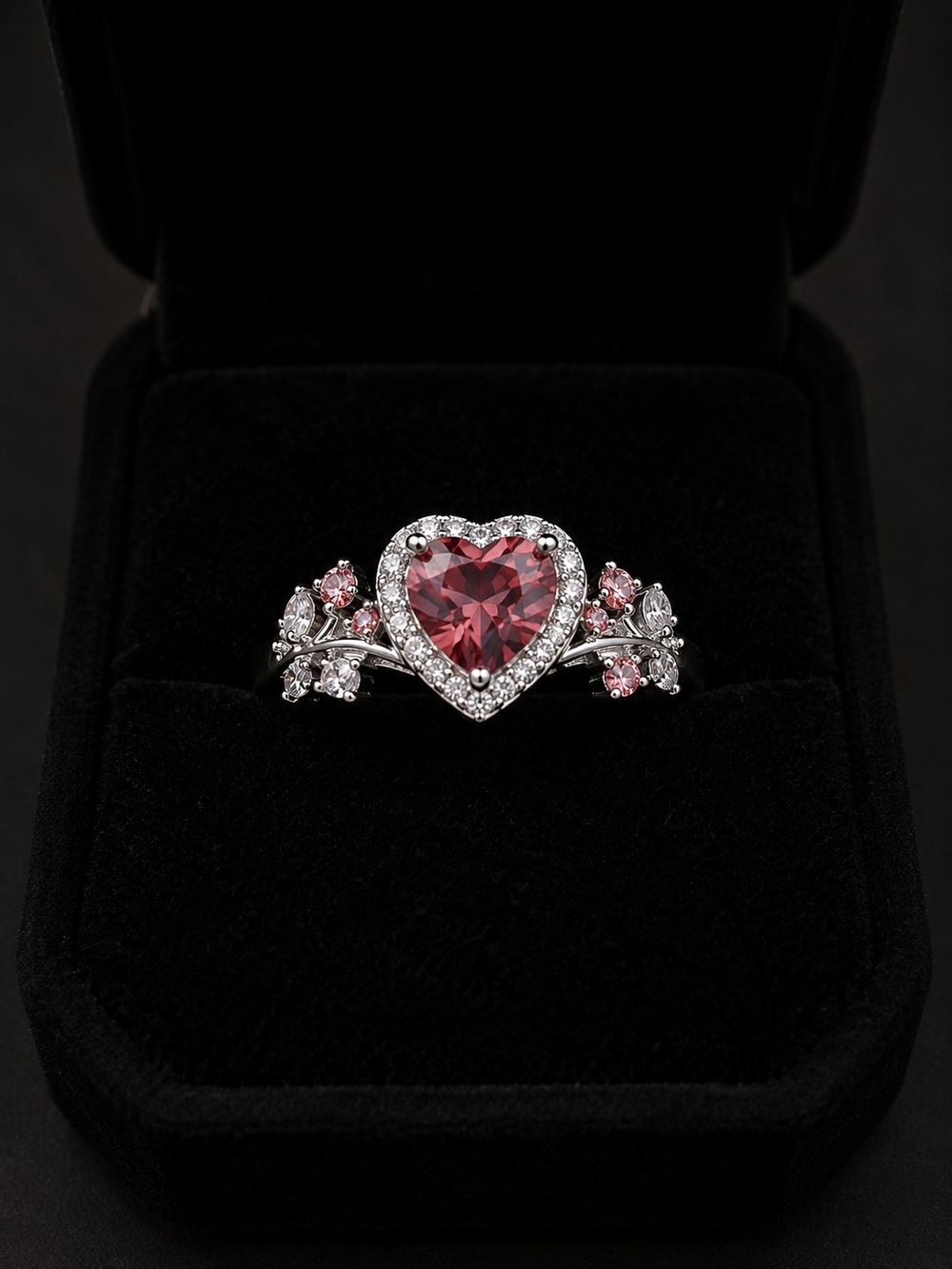 Heart Halo Red Crystal Ring - Cubic Zirconia Size 9!
